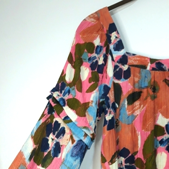 Zac & Rachel Floral Multicolor Long-Sleeve  Square Neck Top Blouse Small - Picture 5 of 12
